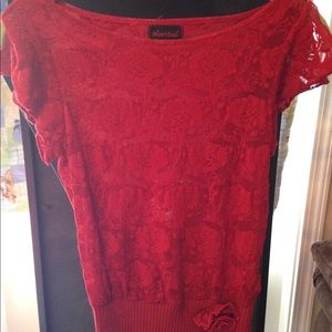 HeartSoul sm red lace sneak through top